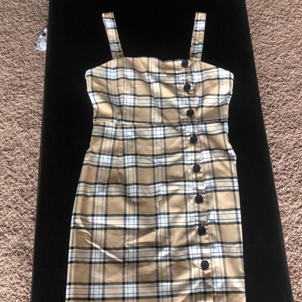 H&M plaid tan black and white dress